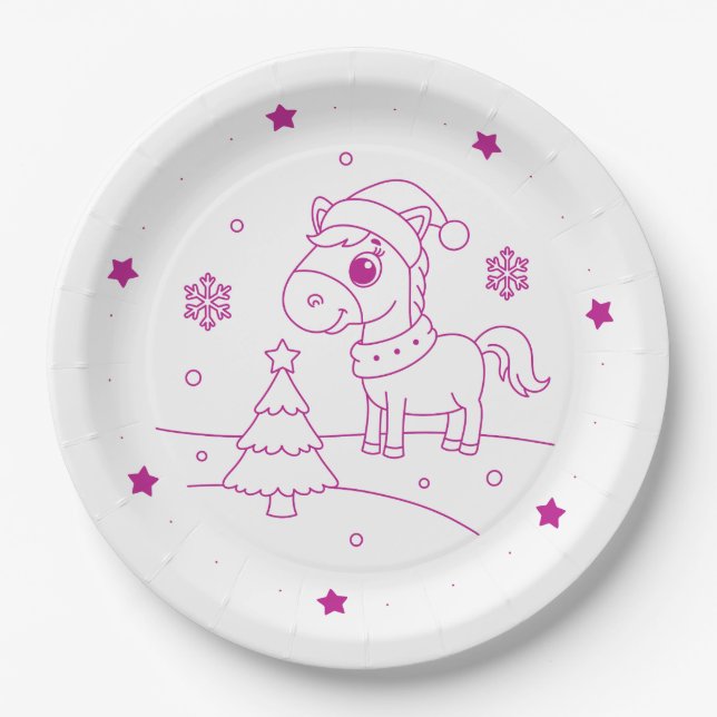 pink christmas party paper plate (Front)
