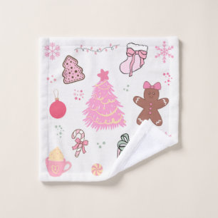 Pink Christmas Pattern Bath Towel Set