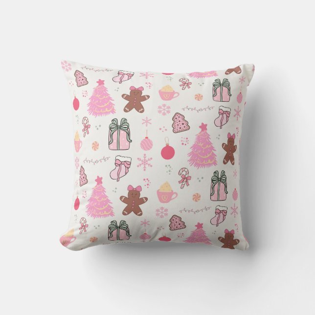 Pink Christmas Pattern Cushion (Front)