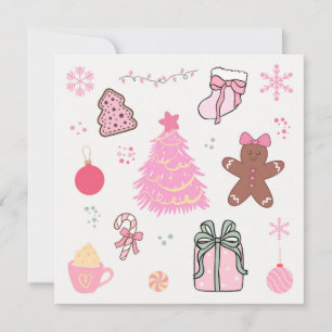 Pink Christmas Pattern Holiday Card