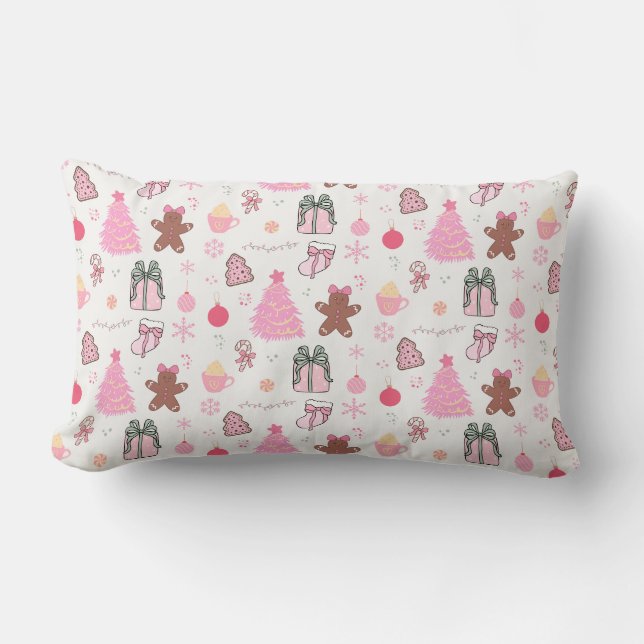 Pink Christmas Pattern Lumbar Cushion (Front)