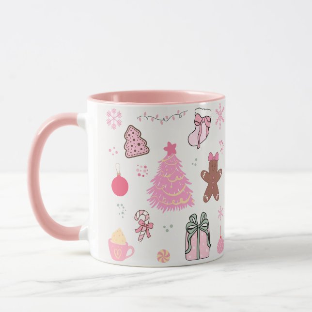  Pink Christmas Pattern Mug (Left)