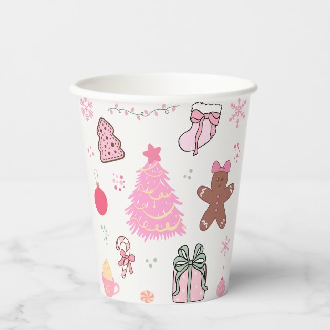 Pink Christmas Pattern Paper Cups (Front)