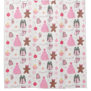 Pink Christmas Pattern Shower Curtain