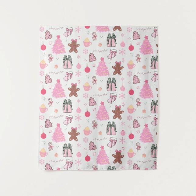  Pink Christmas Pattern Tapestry (Front)