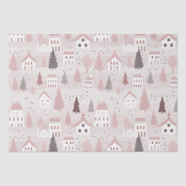 Pink Christmas Pattern Tissue Paper (Front)