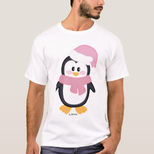 Pink Christmas Penguin Basic Men's T-shirt