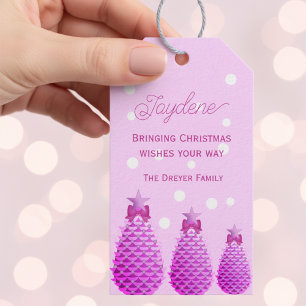 Pink Christmas Pine Cones Personalised  Gift Tags
