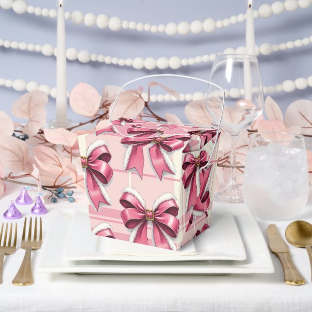 Pink Christmas Plaid bows   Favour Box (Wedding)