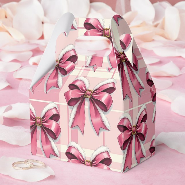 Pink Christmas Plaid Santa Bows   Favour Box (Wedding)