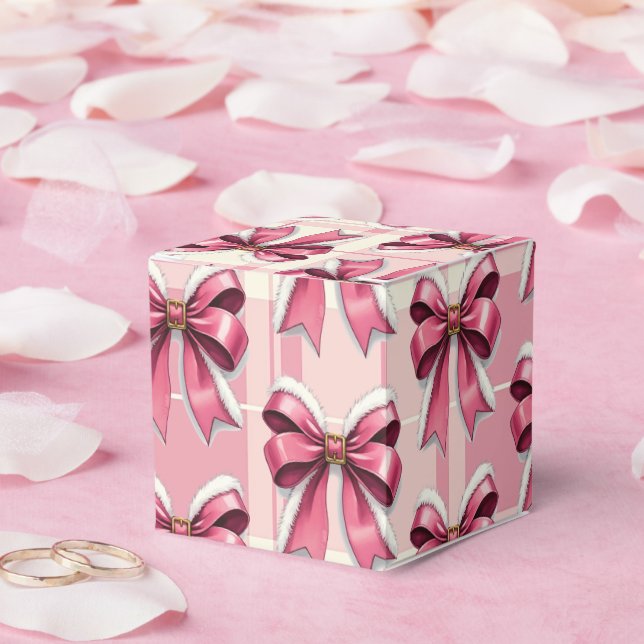 Pink Christmas Plaid Santa Bows   Favour Box (Wedding)