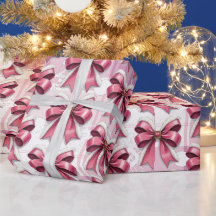 Pink Christmas Plaid Snowflakes Bow Pattern