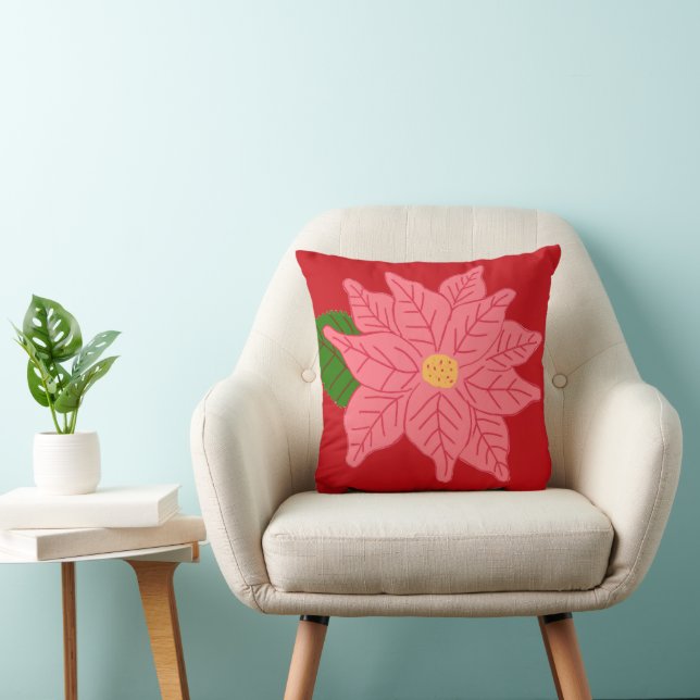 Pink Christmas Poinsettia  Cushion (Chair)