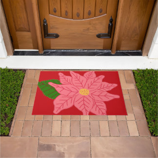 Pink Christmas Poinsettia Doormat