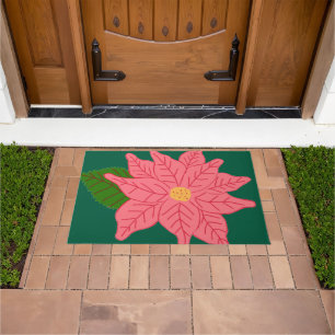 Pink Christmas Poinsettia  Doormat