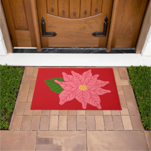 Pink Christmas Poinsettia  Doormat