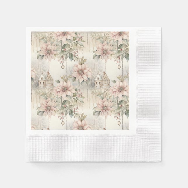 Pink Christmas Poinsettia Dreams Napkin (Front)