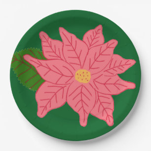 Pink Christmas Poinsettia Paper Plate