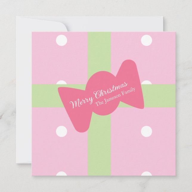 Pink Christmas Present Family  Card (Front)