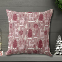 Pink Christmas Reindeer and Trees Forest