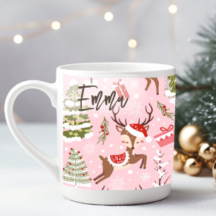 Pink Christmas reindeer with name Coffee Mug
