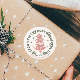 Pink Christmas Retro Classic Round Sticker