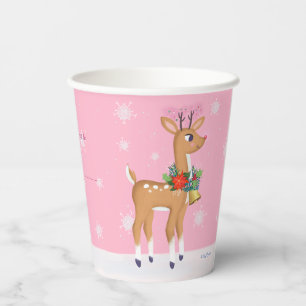 Pink Christmas Retro Rudolph Paper Cups