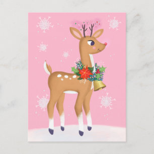 Pink Christmas Retro Rudolph Postcard