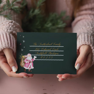 Pink Christmas Retro Vintage Santa Claus Letter Envelope