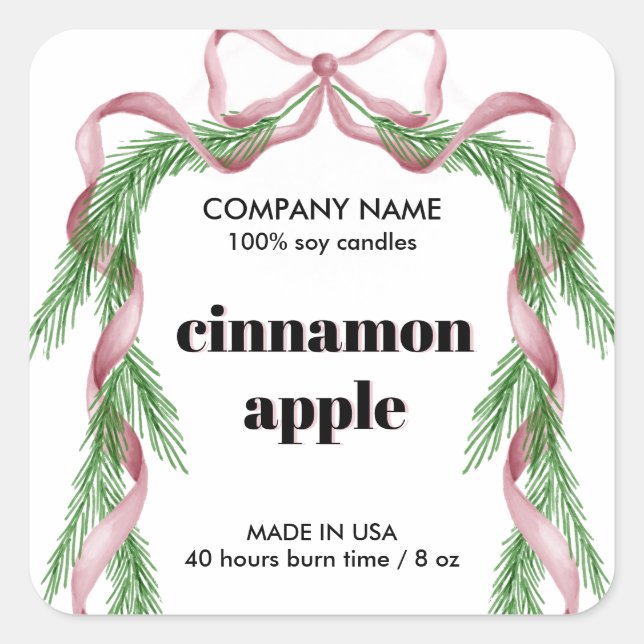 Pink Christmas Ribbon Wreath Candle product label (Front)
