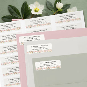 Pink Christmas Rose Floral Ribbon Return Address