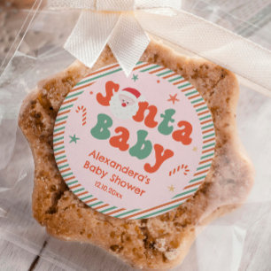 Pink Christmas Santa Baby Baby Shower Favour  Classic Round Sticker