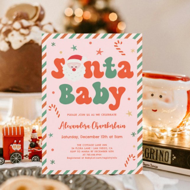 Pink Christmas Santa Baby Baby Shower Invitation (Creator Uploaded)