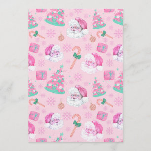 Pink Christmas Santa Clau & Tree Seamless Pattern Invitation