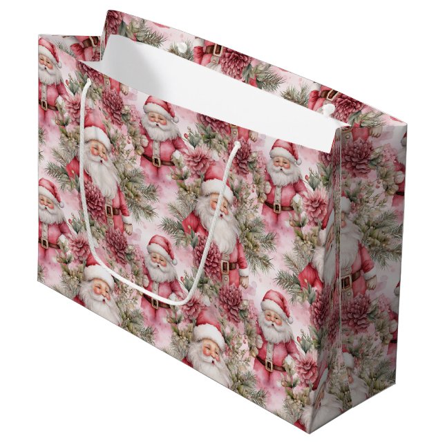 Pink Christmas Santa Clause Large Gift Bag (Front Angled)