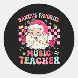 Pink Christmas Santas Favorite Music Teacher Groov Classic Round Sticker