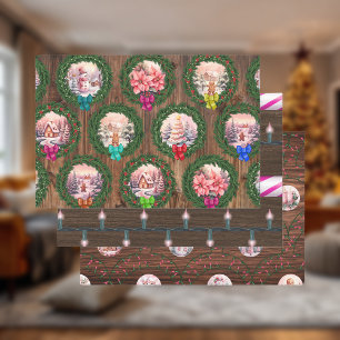 Pink Christmas Scenes Wrapping Paper Sheet