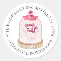 Pink Christmas Snow Globe Return Address Labels