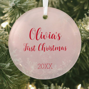 Pink Christmas Snowflake Cupcake First Christmas Glass Tree Decoration