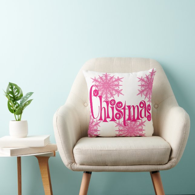 Pink Christmas Snowflake Home Decor Throw Pillow (Chair)