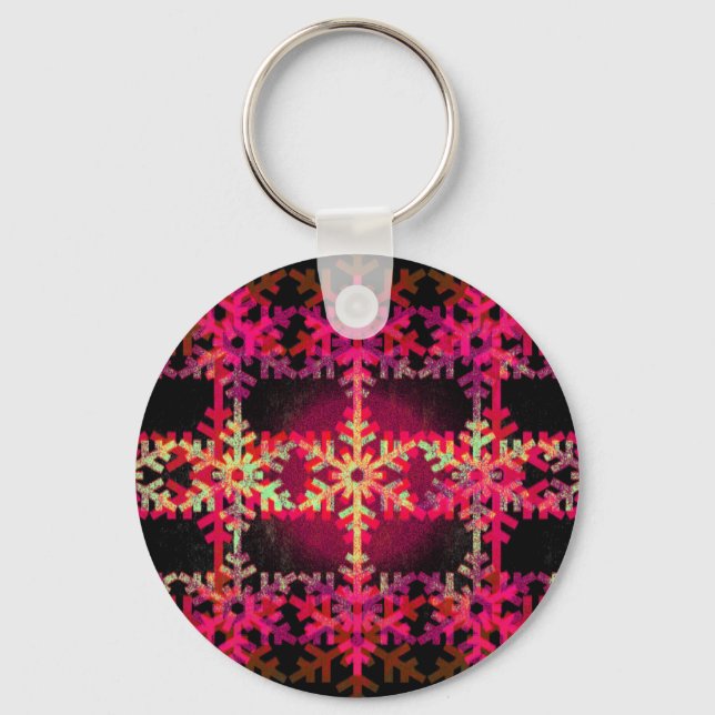 Pink christmas snowflake pattern key ring (Front)