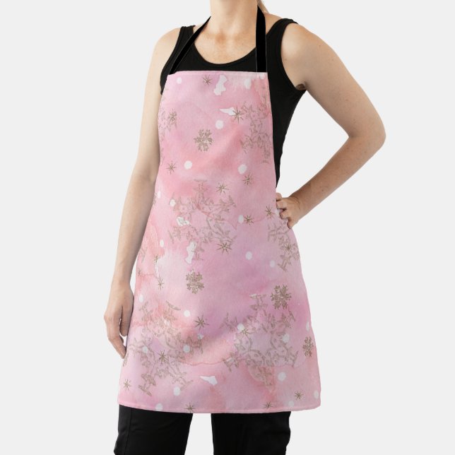 Pink Christmas Snowflakes Boho Pattern Apron (Insitu)