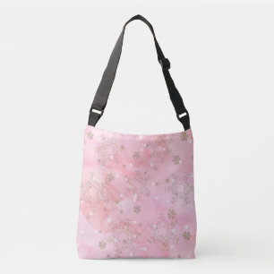 Pink Christmas Snowflakes Boho Pattern Crossbody Bag