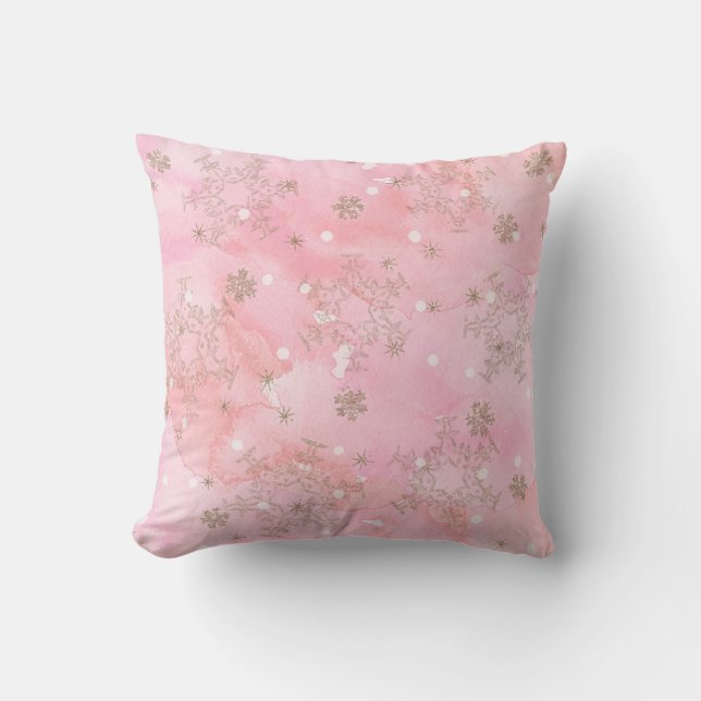 Pink Christmas Snowflakes Boho Pattern Cushion (Front)