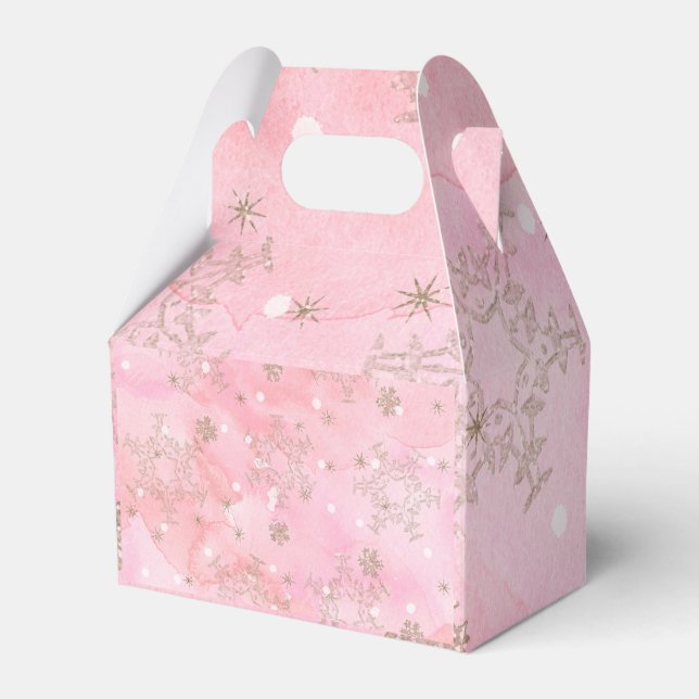 Pink Christmas Snowflakes Boho Pattern Favour Box (Front Side)