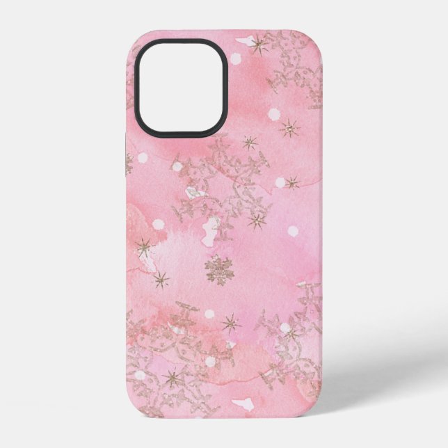 Pink Christmas Snowflakes Boho Pattern iPhone Case (Back)