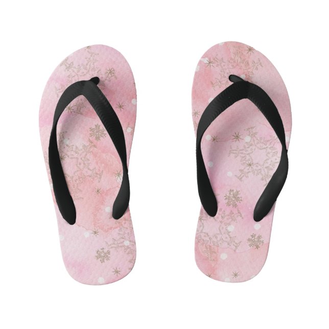 Pink Christmas Snowflakes Boho Pattern Kid's Jandals (Footbed)