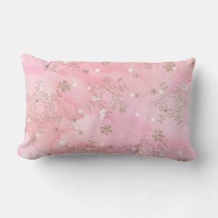 Pink Christmas Snowflakes Boho Pattern Lumbar Cushion