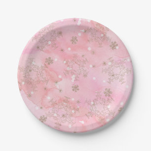 Pink Christmas Snowflakes Boho Pattern Paper Plate