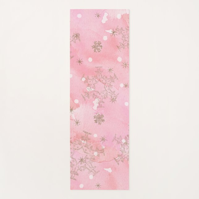 Pink Christmas Snowflakes Boho Pattern Yoga Mat (Front)